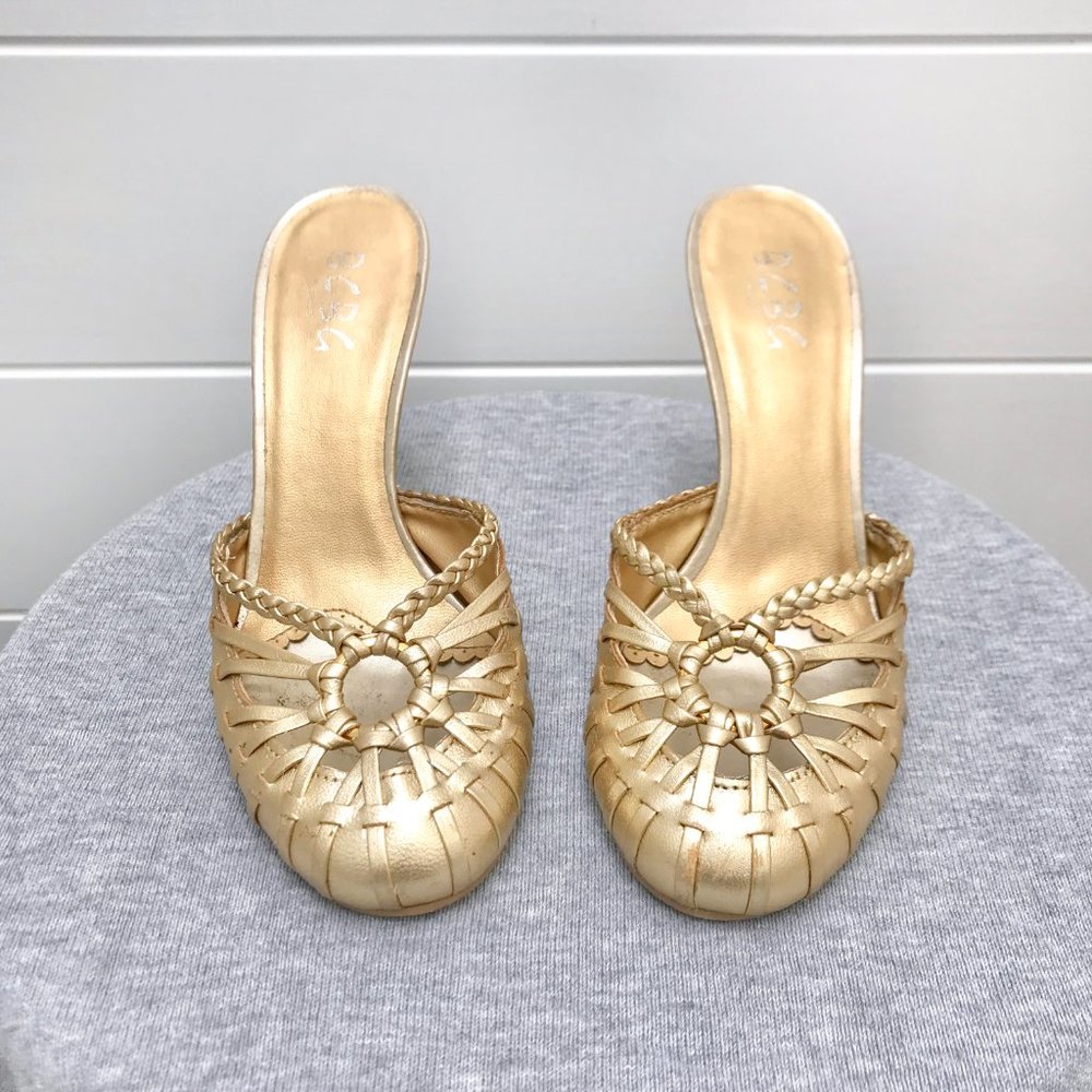 BCBG PARIS Dainty Gold Woven Round Toe Pumps